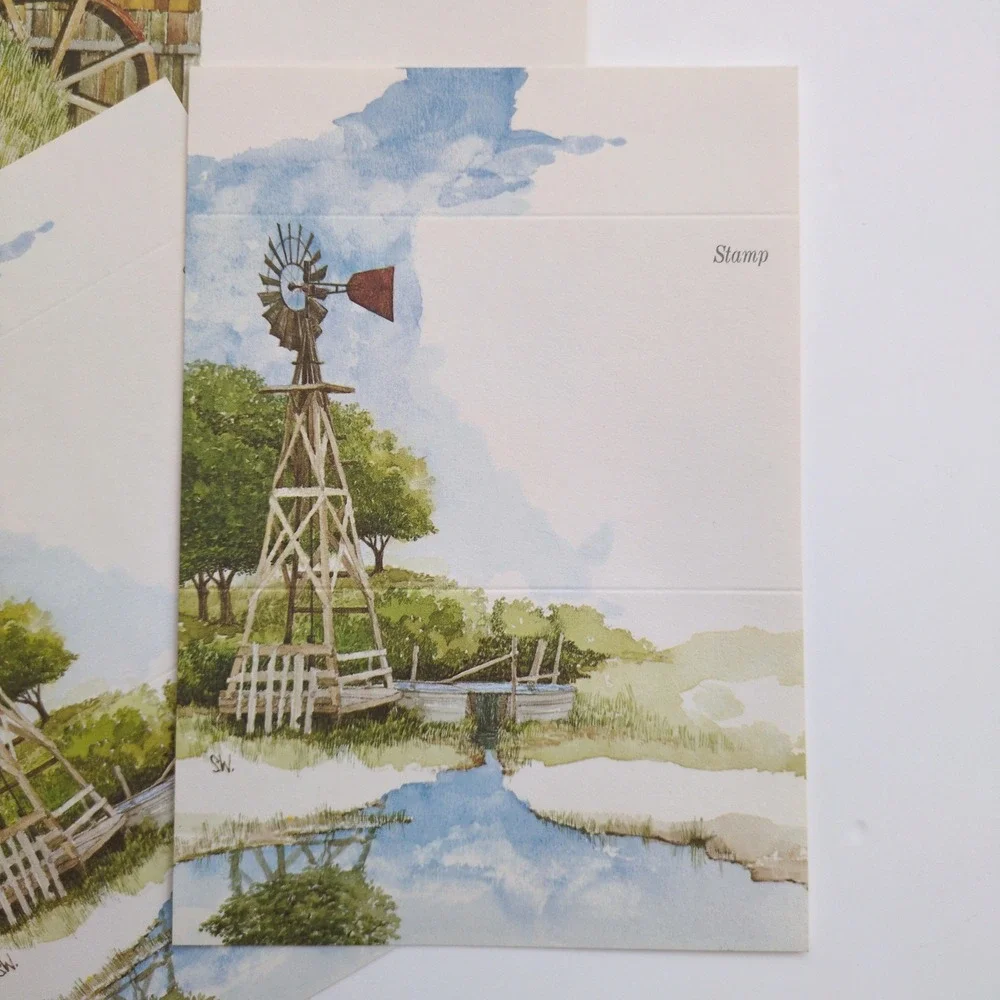 Vtg Current Inc Countryside Just-A-Not Watercolor Nature Postcard Stationery Set